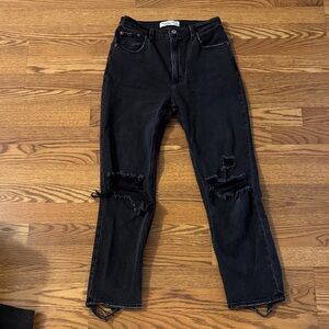Abercrombie & Fitch Black Straight-Leg Distressed Jeans